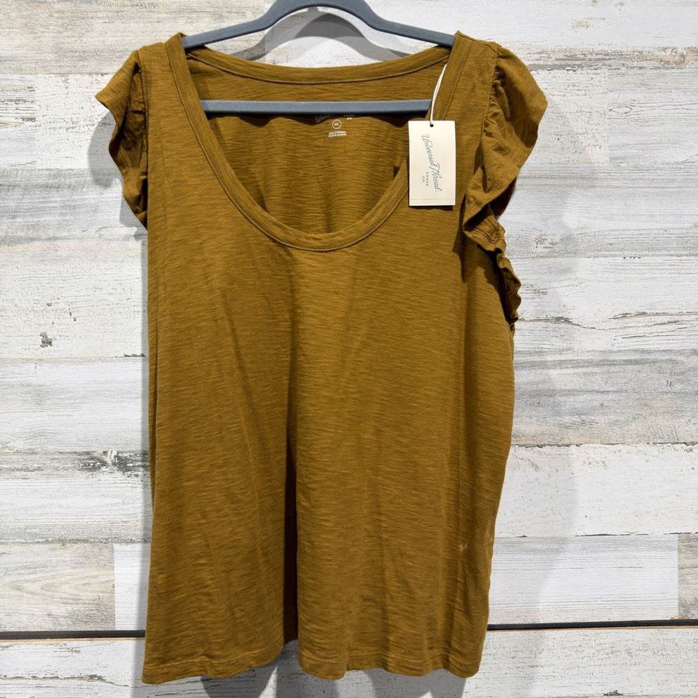 Universal Thread Ruffle Sleeve Top Women XXL Brown Slub Knit Boho *Flawed
